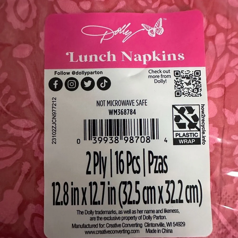 Dolly Parton Pink Floral Lunch Napkins 16 Count 2 Ply Party Supplies WM368784